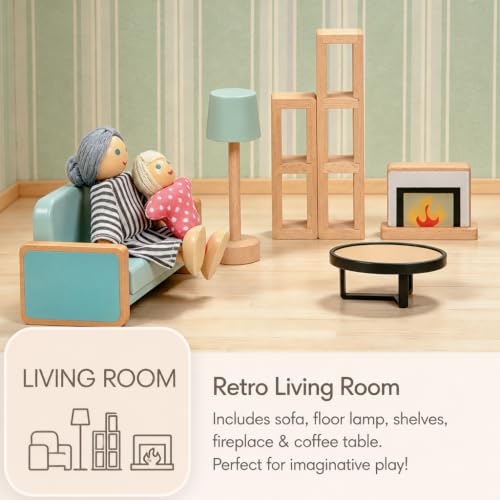 36-Piece Wooden Dollhouse Set