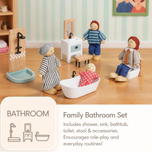 36-Piece Wooden Dollhouse Set