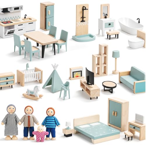 36-Piece Wooden Dollhouse Set