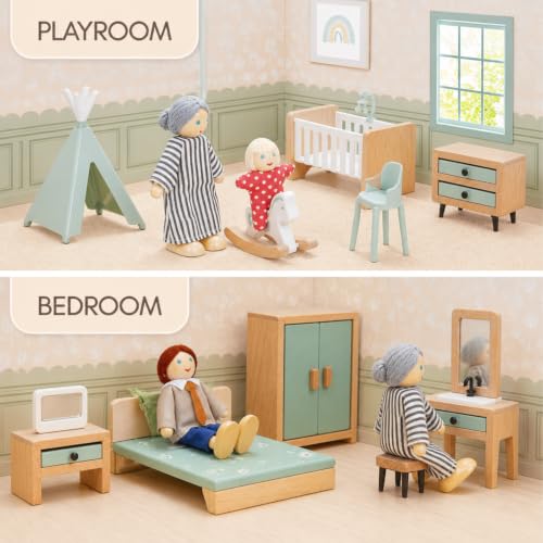 36-Piece Wooden Dollhouse Set