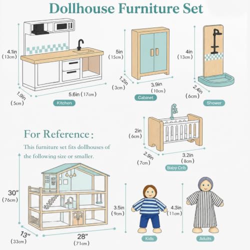 36-Piece Wooden Dollhouse Set